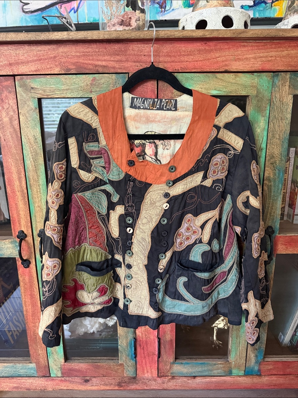 VERY RARE Magnolia Pearl Women's Black Multicolor Embroidered Patchwork Jacket